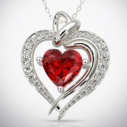 925 Silver Heart Birthstone Necklace (July - Ruby)