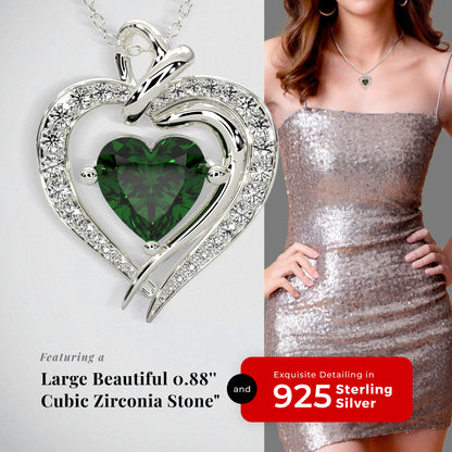 925 Silver Heart Birthstone Necklace (May - Emerald)