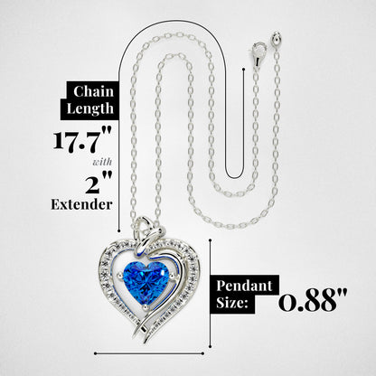 925 Silver Heart Birthstone Necklace (December - Blue Zircon)