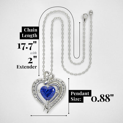 925 Silver Heart Birthstone Necklace (September - Sapphire)