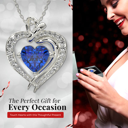925 Silver Heart Birthstone Necklace (September - Sapphire)