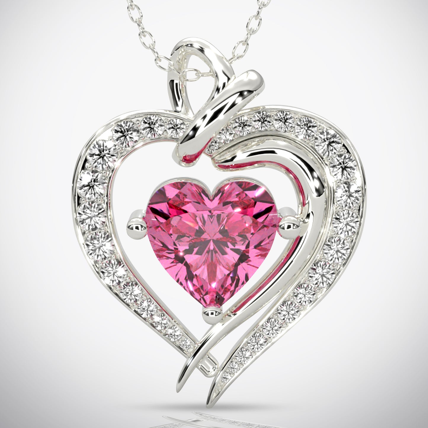 925 Silver Heart Birthstone Necklace (October - Rose)