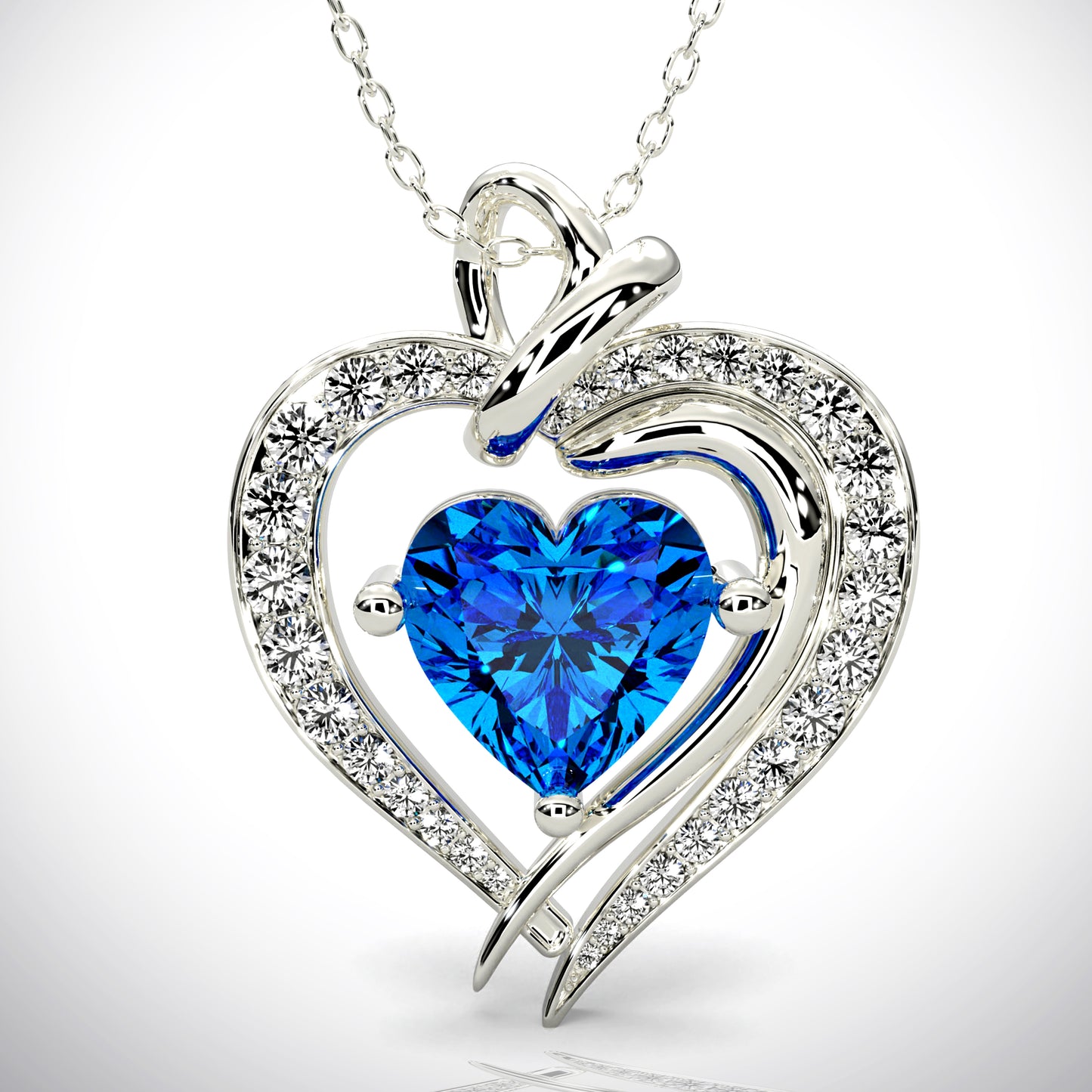 925 Silver Heart Birthstone Necklace (December - Blue Zircon)