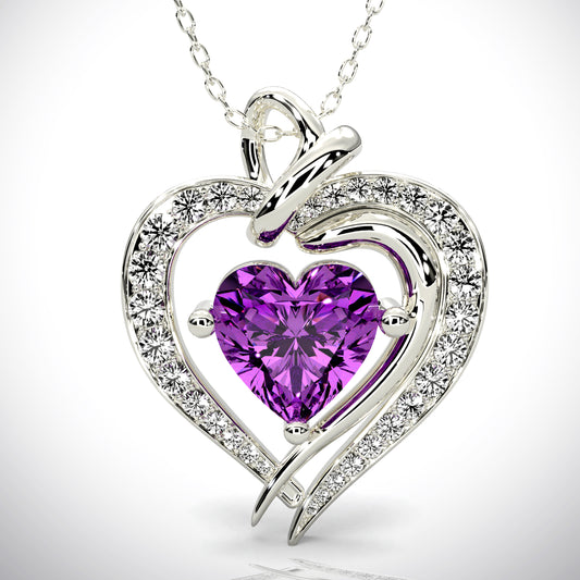 925 Silver Heart Birthstone Necklace (February - Amethyst)