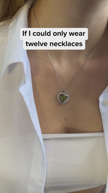 925 Silver Heart Birthstone Necklace (March - Aquamarine)